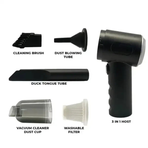 "3-in-1 Portable Mini Vacuum Cleaner, Duster, and Air Pump – Wireless Handheld Blower for Efficient Cleaning and Dusting"