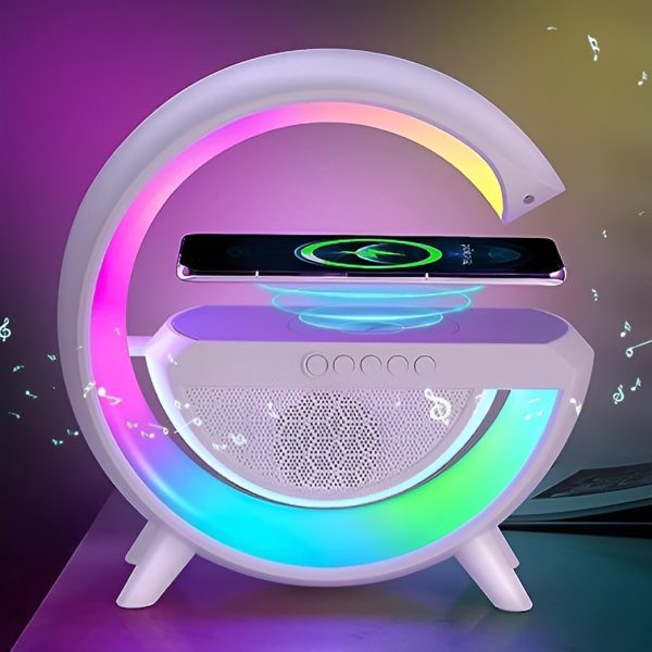 "G-Shaped RGB Light Table Lamp with Wireless Charger – Modern LED Desk Lamp with Color Changing Features and Built-In Wireless Charging Pad"