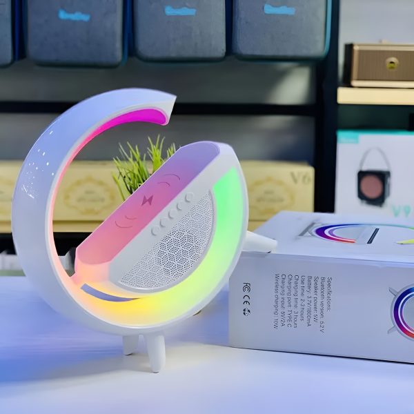 "G-Shaped RGB Light Table Lamp with Wireless Charger – Modern LED Desk Lamp with Color Changing Features and Built-In Wireless Charging Pad"