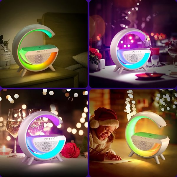 "G-Shaped RGB Light Table Lamp with Wireless Charger – Modern LED Desk Lamp with Color Changing Features and Built-In Wireless Charging Pad"